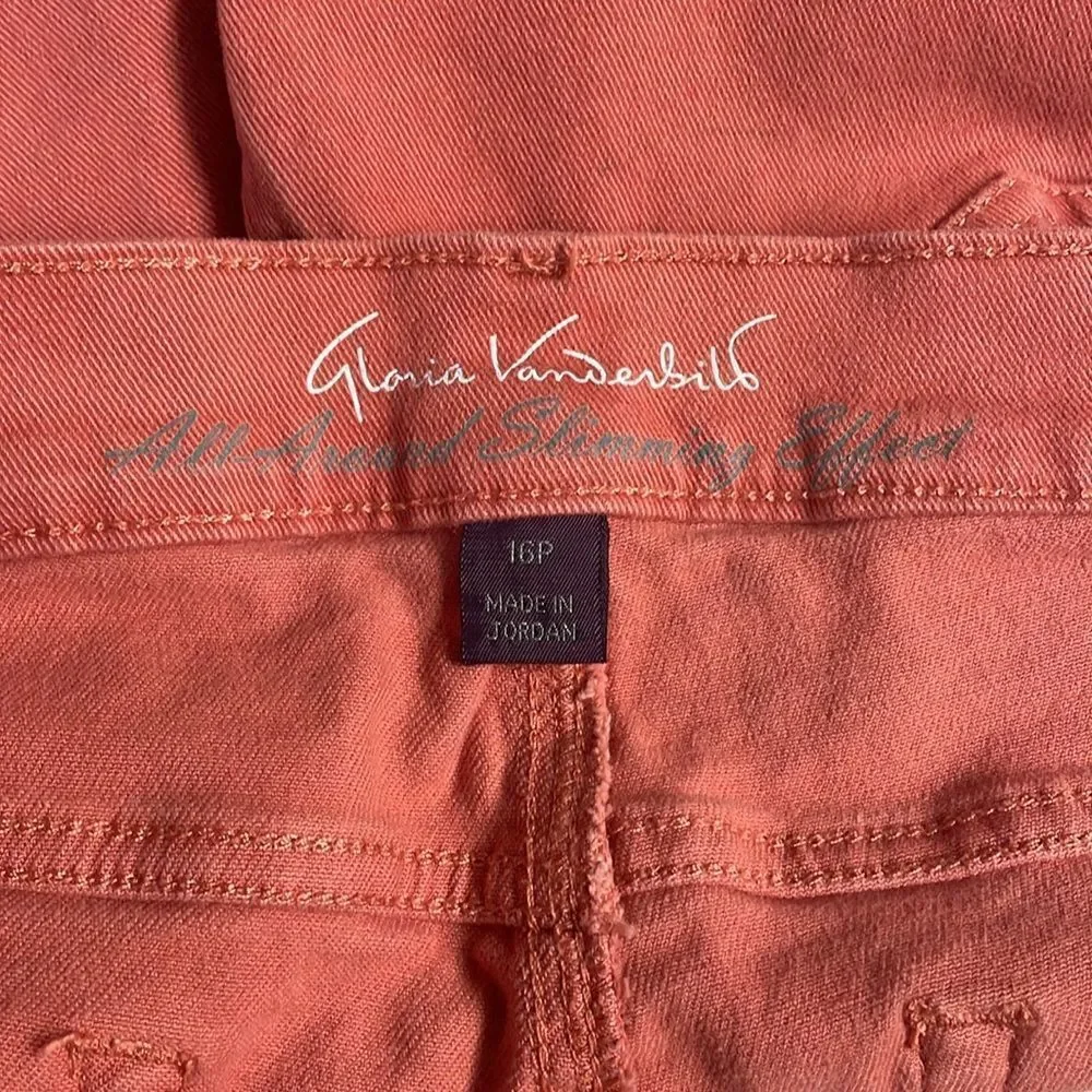 GLORIA VANDERBILT  Slimming Effect Amanda Capri Jeans Size 16 Petite Dark Coral - Picture 6 of 8